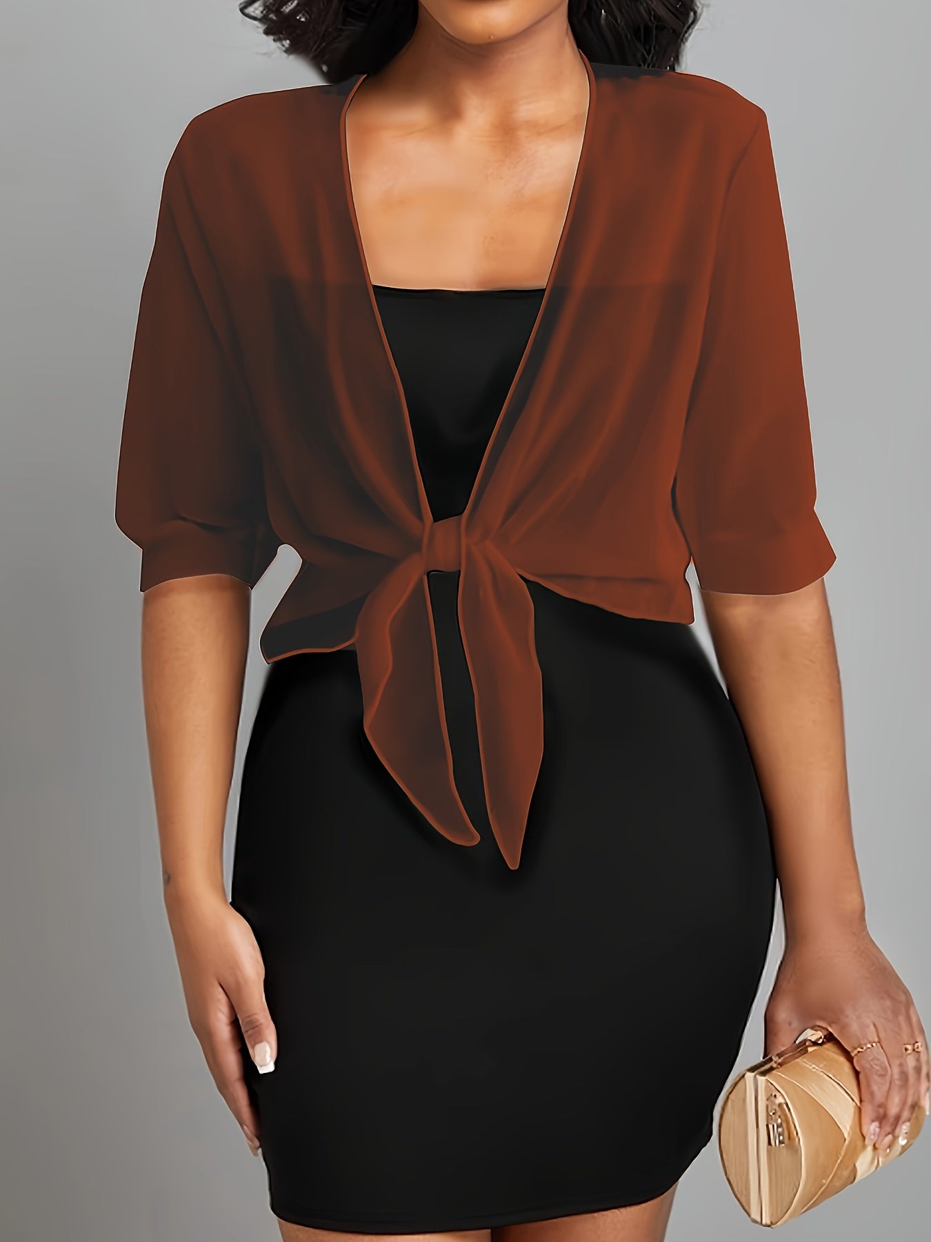 ZllKl Tie Front Semi-Sheer Blouse, Elegant Open Front Shawl Blouse, Women's Clothing