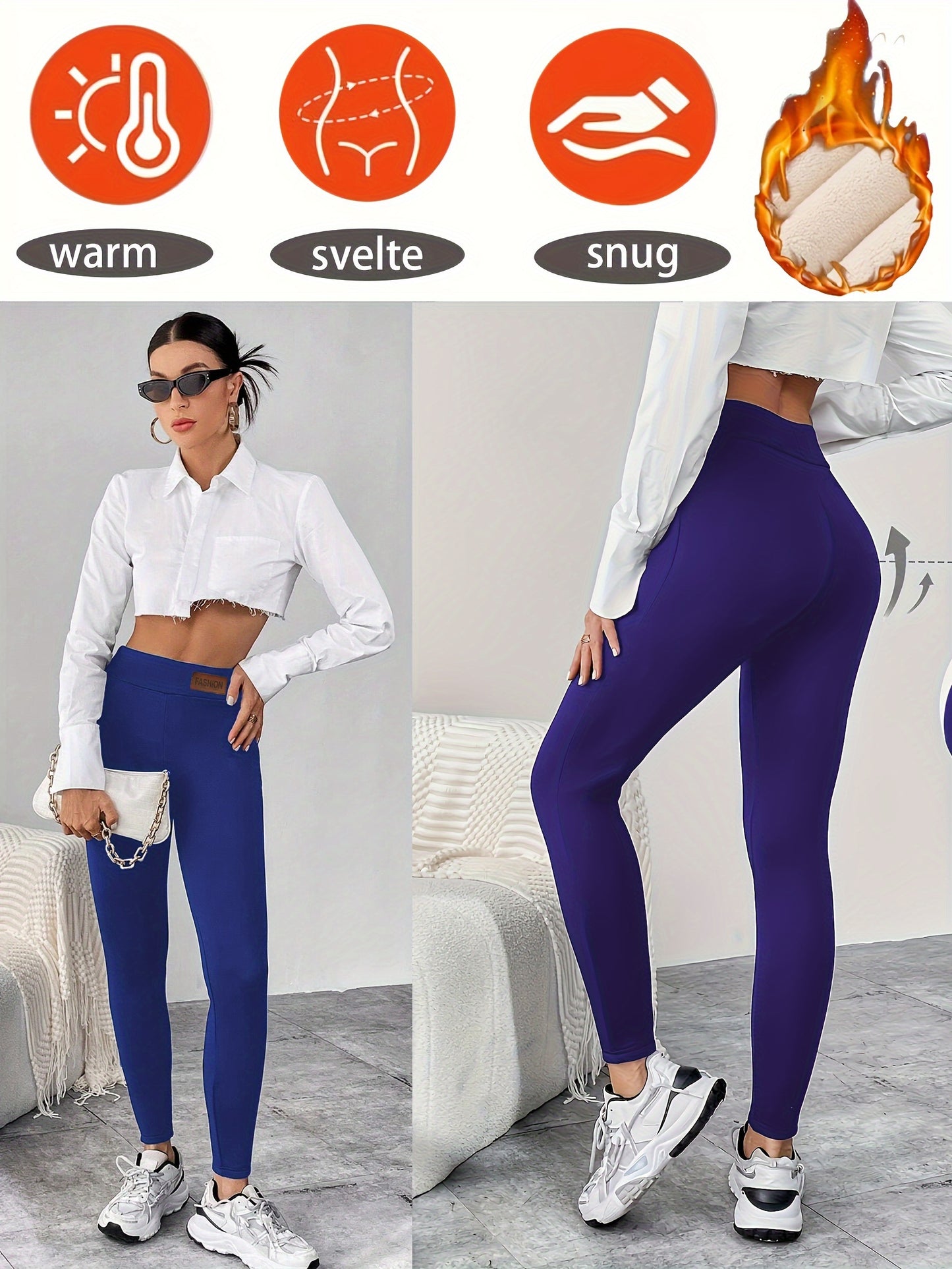 Cozy Fleece-Lined High-Waist Leggings for Women - Stretchy, Slimming Winter Warmth in Solid Colors