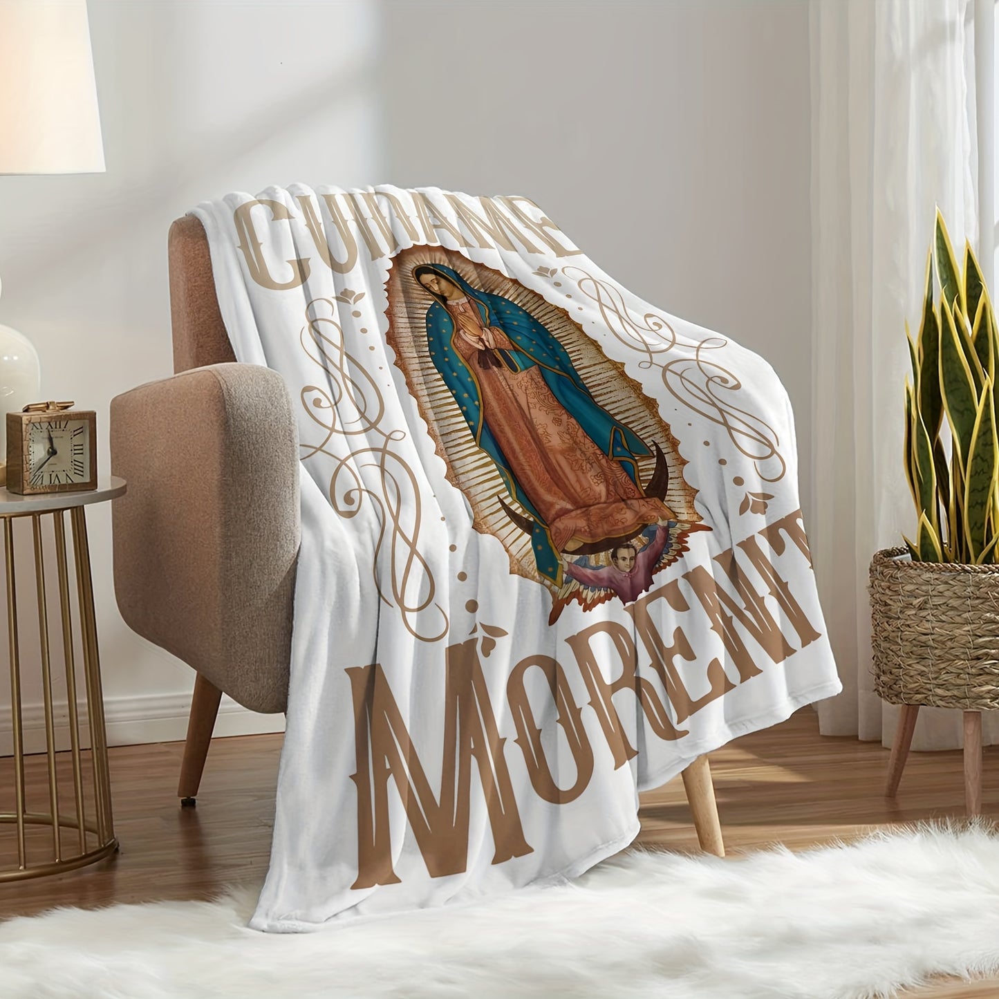 1pc Soft Virgin Mary Print Blanket - Cozy Skin-Friendly Throw for TV Sofa, Camping, Outdoor, Lunch Break, and Multi-Purpose Use - Gentle, Breathable, and Lightweight for Ultimate Comfort