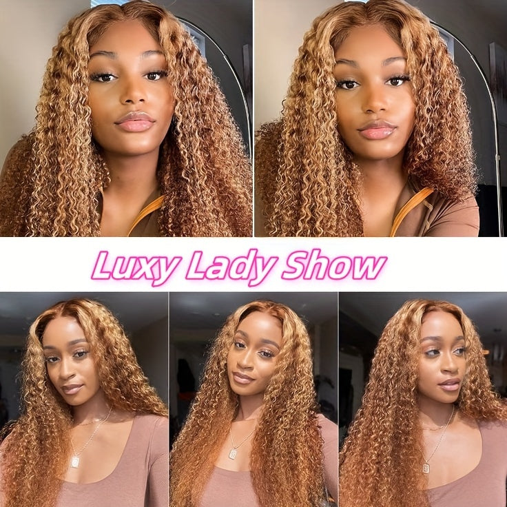 Ombre Honey Blonde Water wave 13x4 Lace Front Wig Human Hair Highlight Glueless Pre Plucked HD Lace Frontal Wigs 180% Density Curly Water Wave Wigs