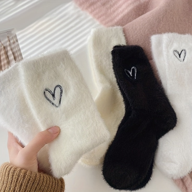 5 Pairs Toddler Girls Velvet Thick Warm Autumn Winter Hearts Furry Fleece Socks