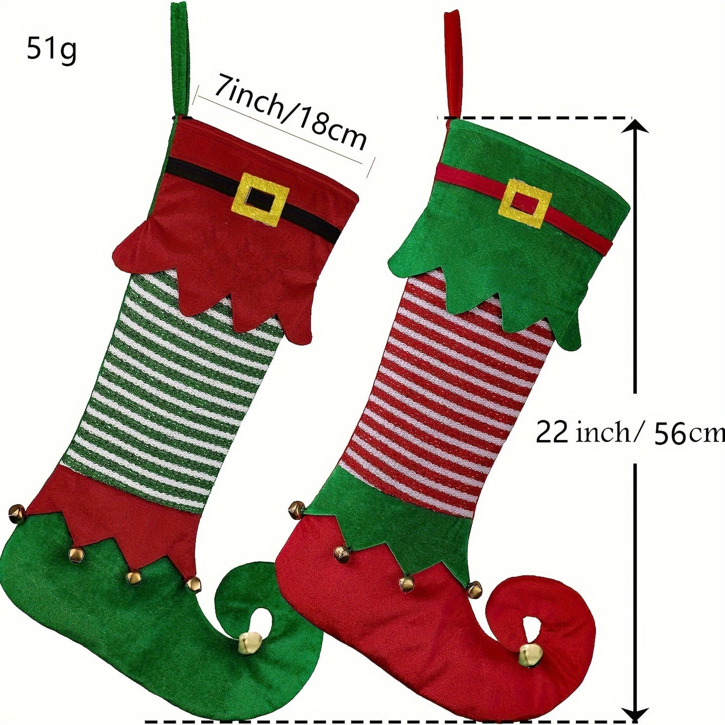2-Piece Festive Elf-Inspired Christmas Stockings - Vibrant Contemporary Style Polyester Hanging Socks with Sparkling Accents for Festive Home Decor, Holiday Themes, and Universal Christmas Decorations Without Feathers
