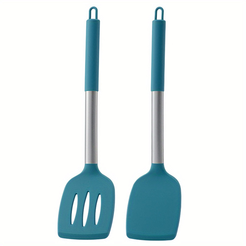 2pcs, Turner, Silicone Solid Spatula, Silicone Slotted Turner, Cooking Spatula, Non-Stick Cooking Turner, Pancakes Frying Pan Shovel, Cooking Utensils, Kitchen Utensils, Apartment Essentials, College Dorm Essentials, Tools