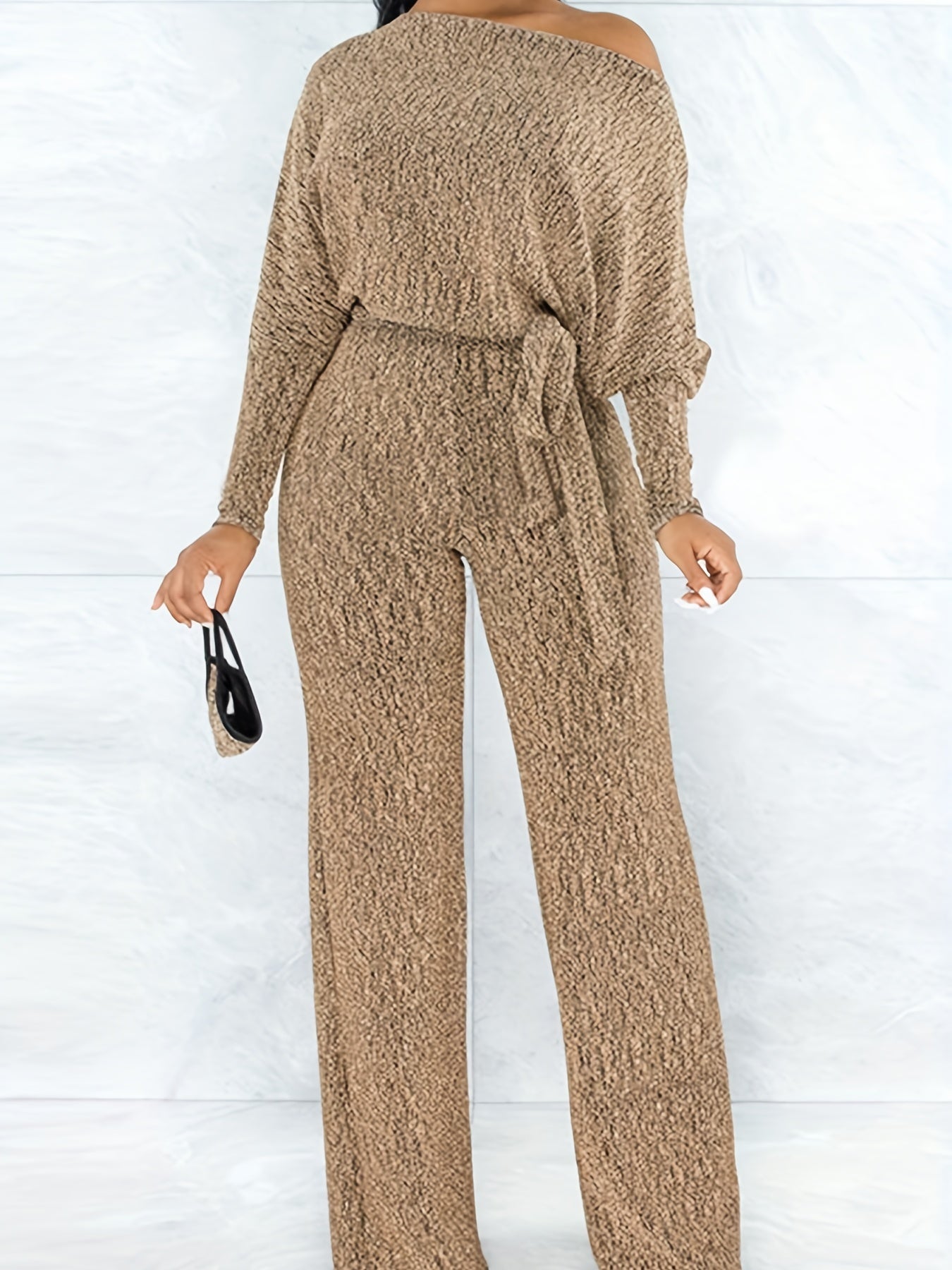 Chic Long Sleeve Jumpsuit with Flattering Tie Waist - Versatile & Comfortable for All Occasions, Easy Care Women’s Fashion