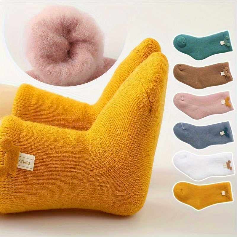 6 Pairs Of Baby Boys Socks Winter Thickened Velvet Baby Socks Autumn And Winter Warm Wool Hoop Socks