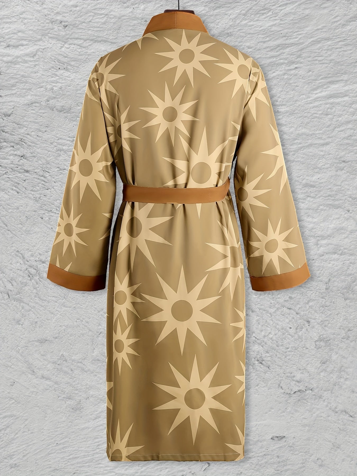 Mens Ultra-Soft Geometric Kimono Robe - Stylish One-piece Bathrobe with Sun Prints - Quick-dry, Breathable Nightwear Set for Relaxing at Home