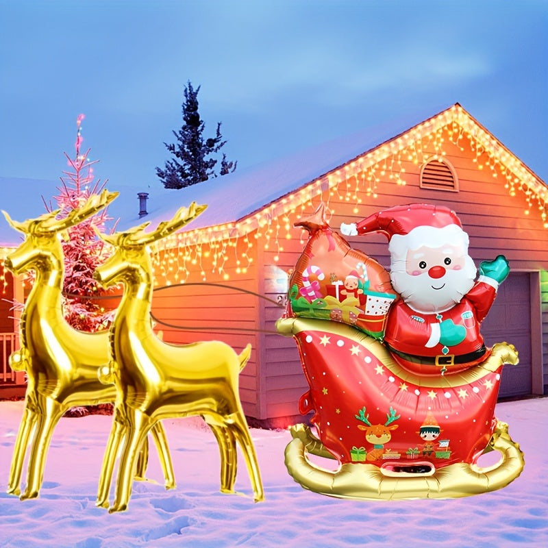 2pcs-29inch Christmas Sleigh Santa Claus Balloons for Christmas and New Year Parties - Red & Golden Sleigh Decorations, Indoor and Outdoor Use