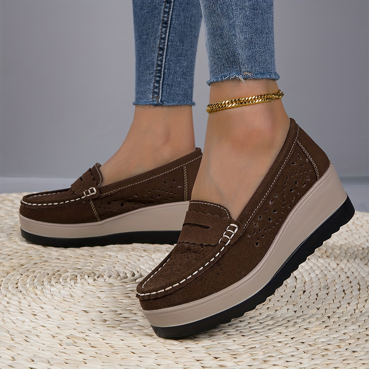 Stylish Womens Hollow Wedge Loafers - Breathable, Soft, and Comfortable Round Toe Slip-On Shoes with Casual Soft Sole for Outdoor and Daily Wear - Perfect for Spring and Summer