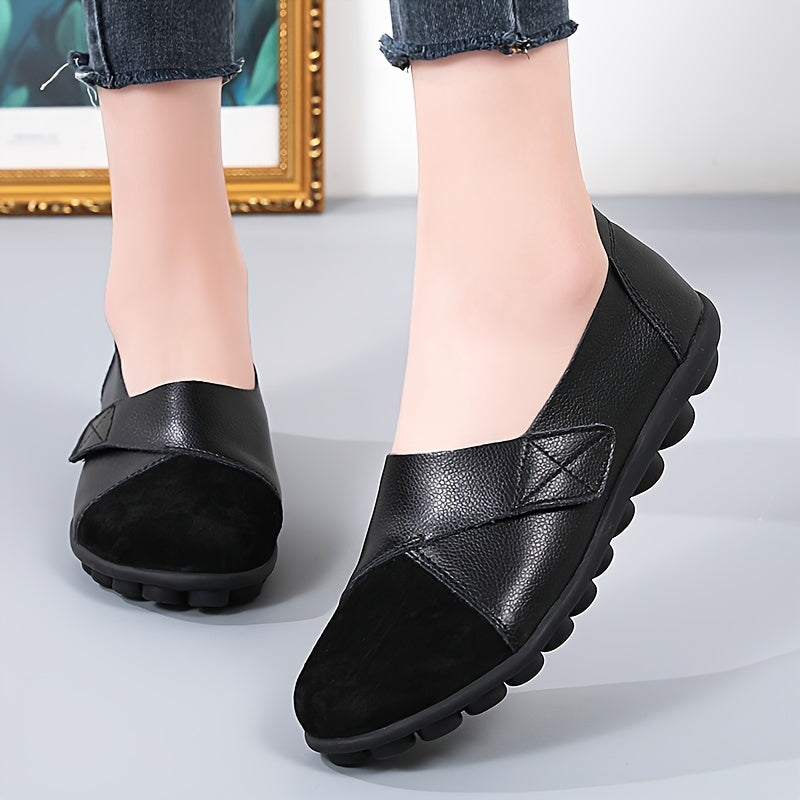 Womens Lightweight Solid Color Oxford Shoes - Soft Faux Leather, Slip-On, Shallow Mouth, Breathable, Low-Top, Comfortable Walking Shoes for Moms and Pregnant Women - All-Season, TPR Sole, Plain Toe