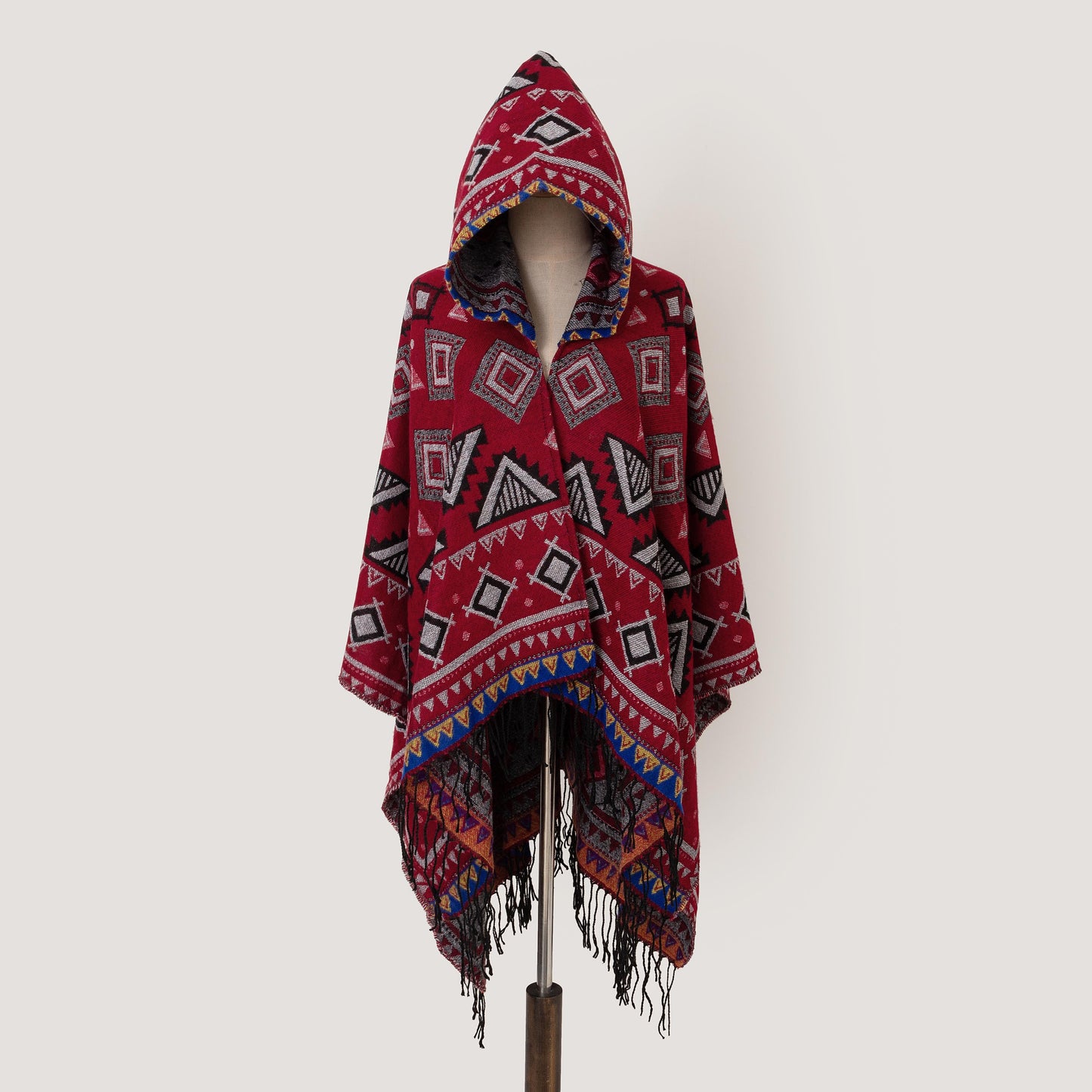 Cozy Oversized Hoodie Scarf Blanket - Stylish Boho Geometric Print with Tassels - Ultra-Soft Warm Cape for Outdoor Adventures, Windproof & Thick Cardigan Shawl
