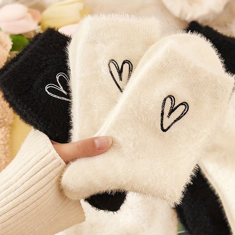 5 Pairs Toddler Girls Velvet Thick Warm Autumn Winter Hearts Furry Fleece Socks