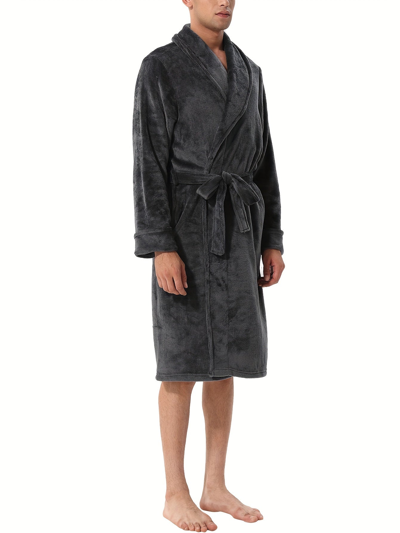 Men's Warm Soft Comfy Plain Color Robe For Home Pajamas Wear Night-robe Sets After A Bath