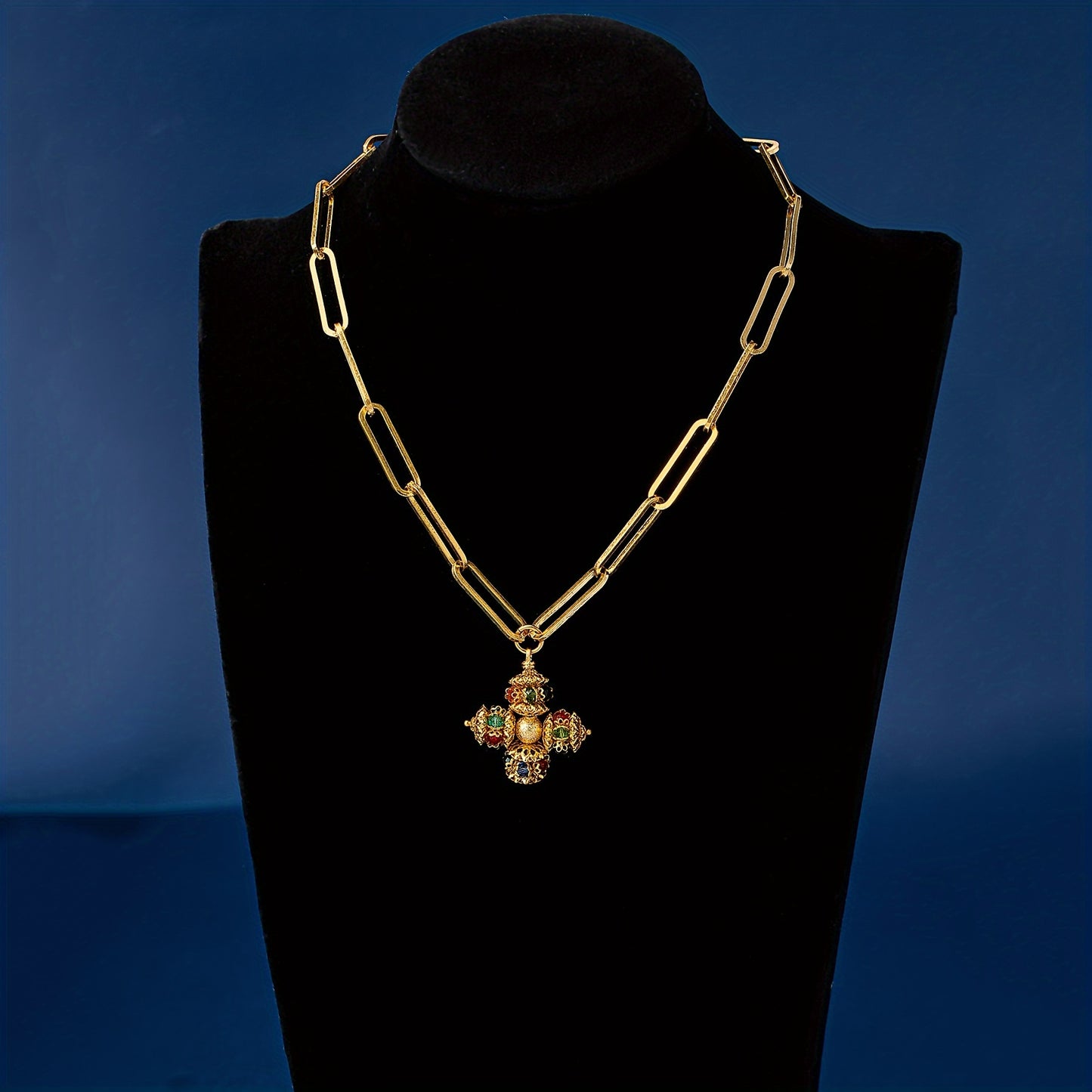 Colorful Cross Design Pendant Necklace Copper Alloy Clavicle Necklace For Women