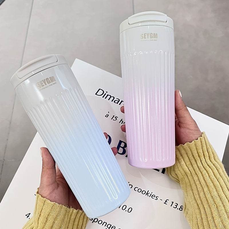 500ml Gradient Insulated Stainless Steel Coffee Tumbler - Wide Mouth, Double-Layer Heat Preservation, Reusable Travel Mug with Silicone Base - Perfect for On-the-Go Coffee Lovers