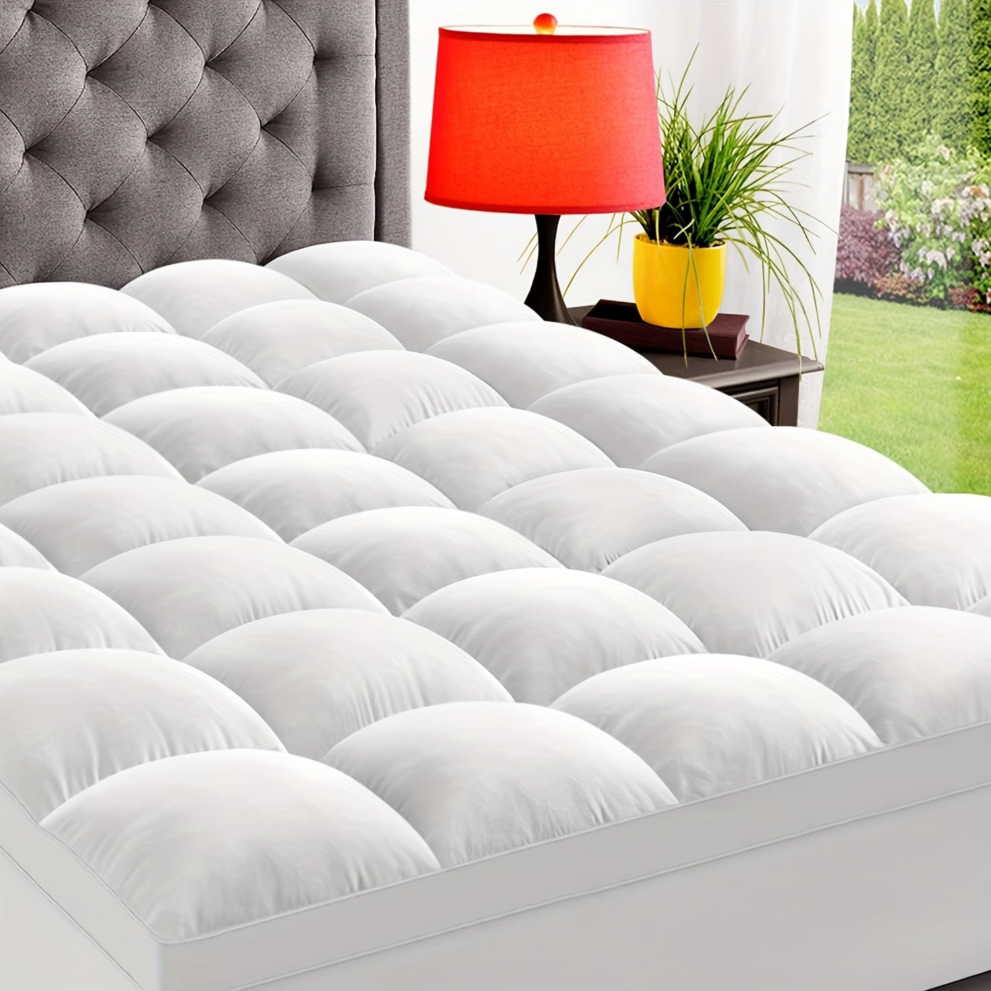 2inch Mattress Topper For Back Pain, Extra Thick Mattress Pad Cover, Plush Soft Pillowtop With Elastic Deep Pocket, Overfilled Down Alternative Filling
