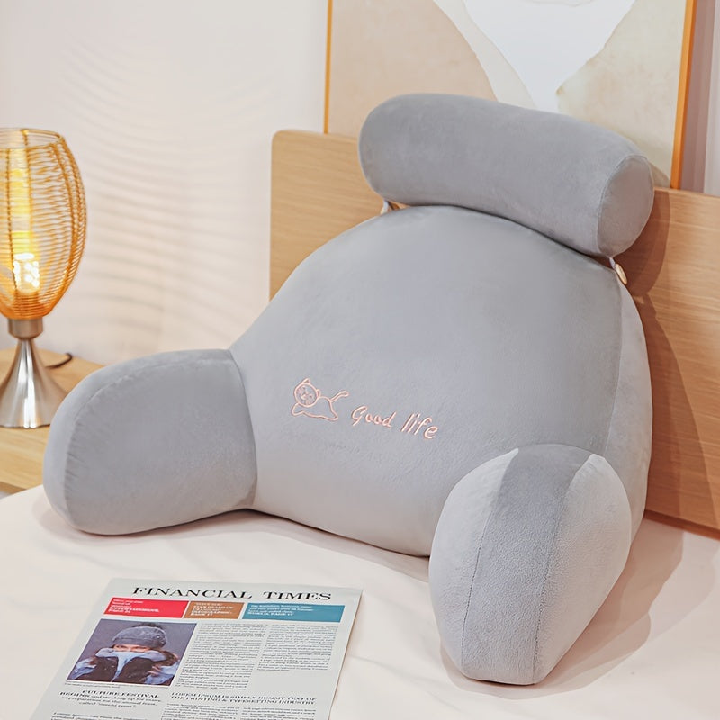 Contemporary Style Bedside Soft Pack Backrest Pillow - Adult Size, Machine Washable, Short Fleece, Non-Woven Fabric, Embroidery, No Battery Required, Suitable for All Seasons, Multi-Purpose Use, Zipper Closure, Filled with Polyester Fiber, Cover Material:
