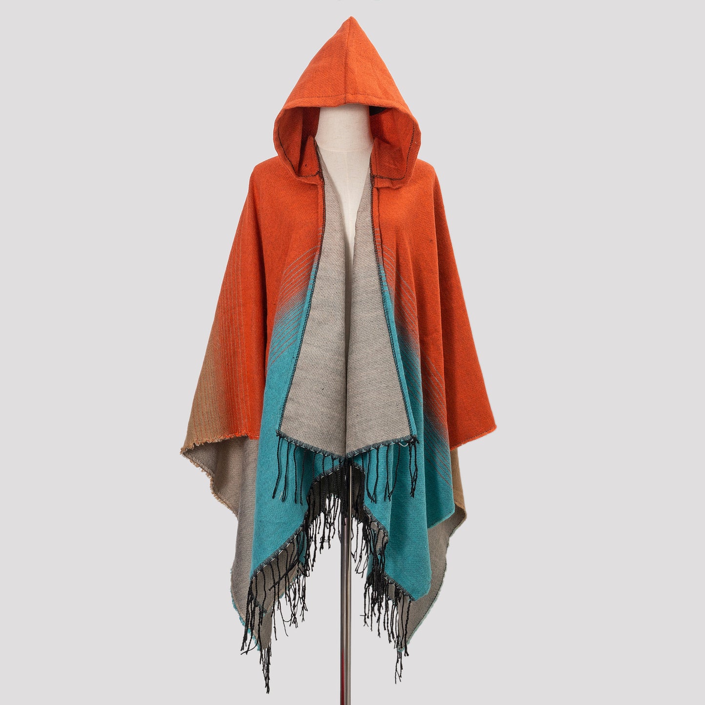 Cozy Oversized Hoodie Scarf Blanket - Stylish Boho Geometric Print with Tassels - Ultra-Soft Warm Cape for Outdoor Adventures, Windproof & Thick Cardigan Shawl