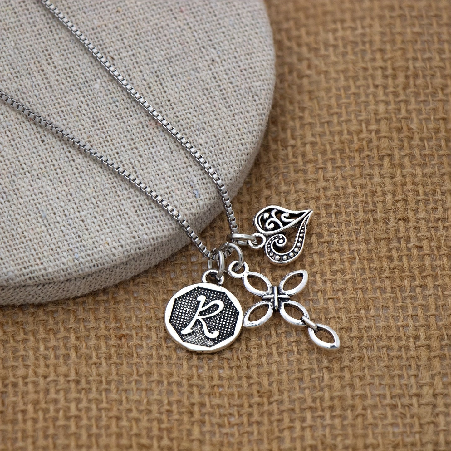 1pc Silvery Initial A-Z Square Chain Necklace For Men Women, Letter Heart Cross Pendant Necklaces, Valentine's Day Birthday Jewelry Gifts
