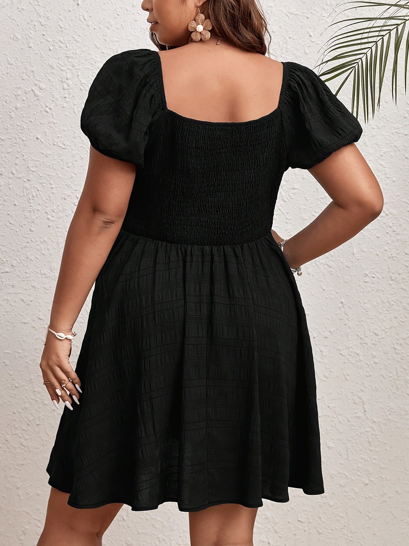 Plus Size Ruched Tie Front Dress - Elegant Short Sleeve, Cinched Waist, Comfortable, Breathable, Spring & Summer Essential - Women's Plus Size Clothing for Curvy Figures