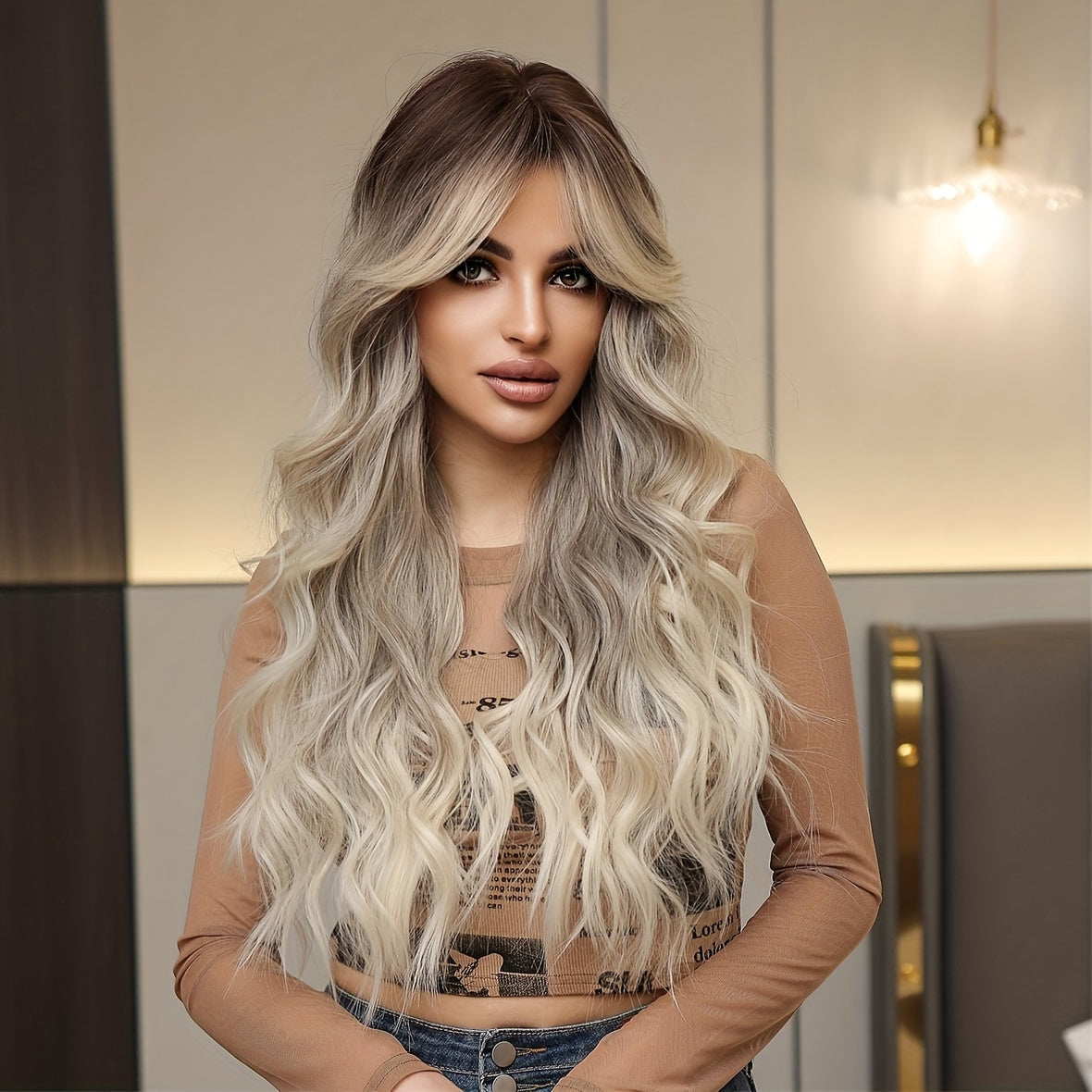 26 Inch Gradient Butterfly Wig - Fashionable Long Curly/Wavy Hair, Middle Part Synthetic Fiber Design - Layered & Realistic for Women