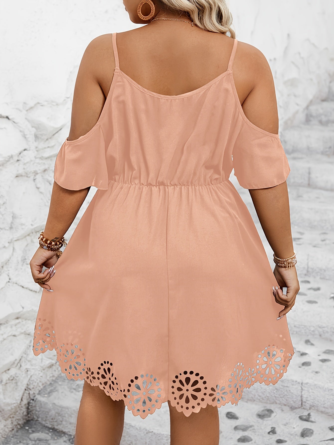 Plus Size Cutout Dress - Dramatic Cutout Trim, Cold Shoulder, Short Sleeve, Elegant Style - Perfect for Spring and Summer, Plus Size Womens Clothing