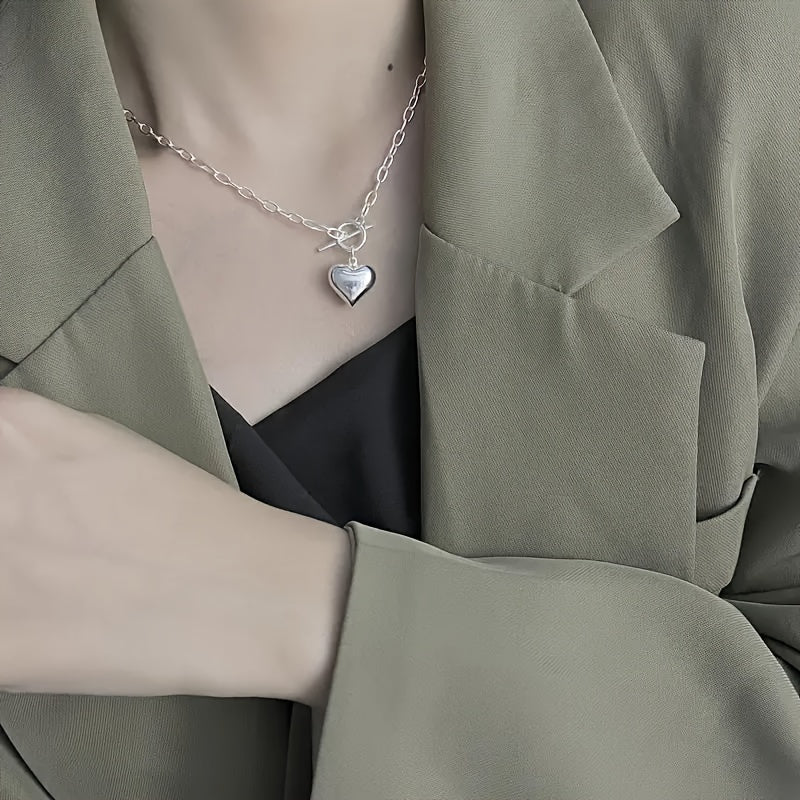 925 Sterling Silver Heart Shaped Pendant Necklace, Simple Collarbone Chain Elegant Women's Jewelry With Gift Box