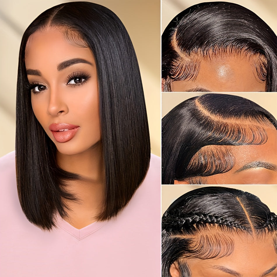 Short Bob Wig Human Hair Lace Front Wigs Human Hair Straight 13x4 Transparent Lace Frontal Bob Wigs Pre Plucked Natural Hairline 150% Density Black Color