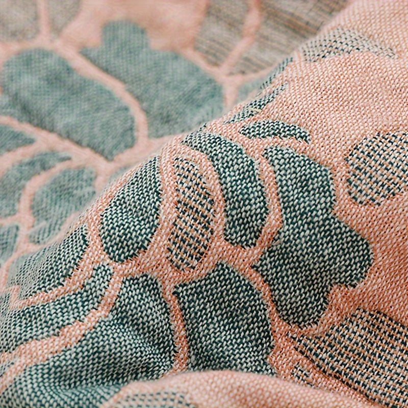 1pc Soft & Comfortable Peony Pattern Cotton Jacquard Blanket - Five-Layer Cotton Yarn Construction, Suitable for All Seasons, Perfect for Adult Sofa Nap Blanket, Four Seasons Blanket - 100% Cotton, Gentle on Skin, Breathable, and Absorbent