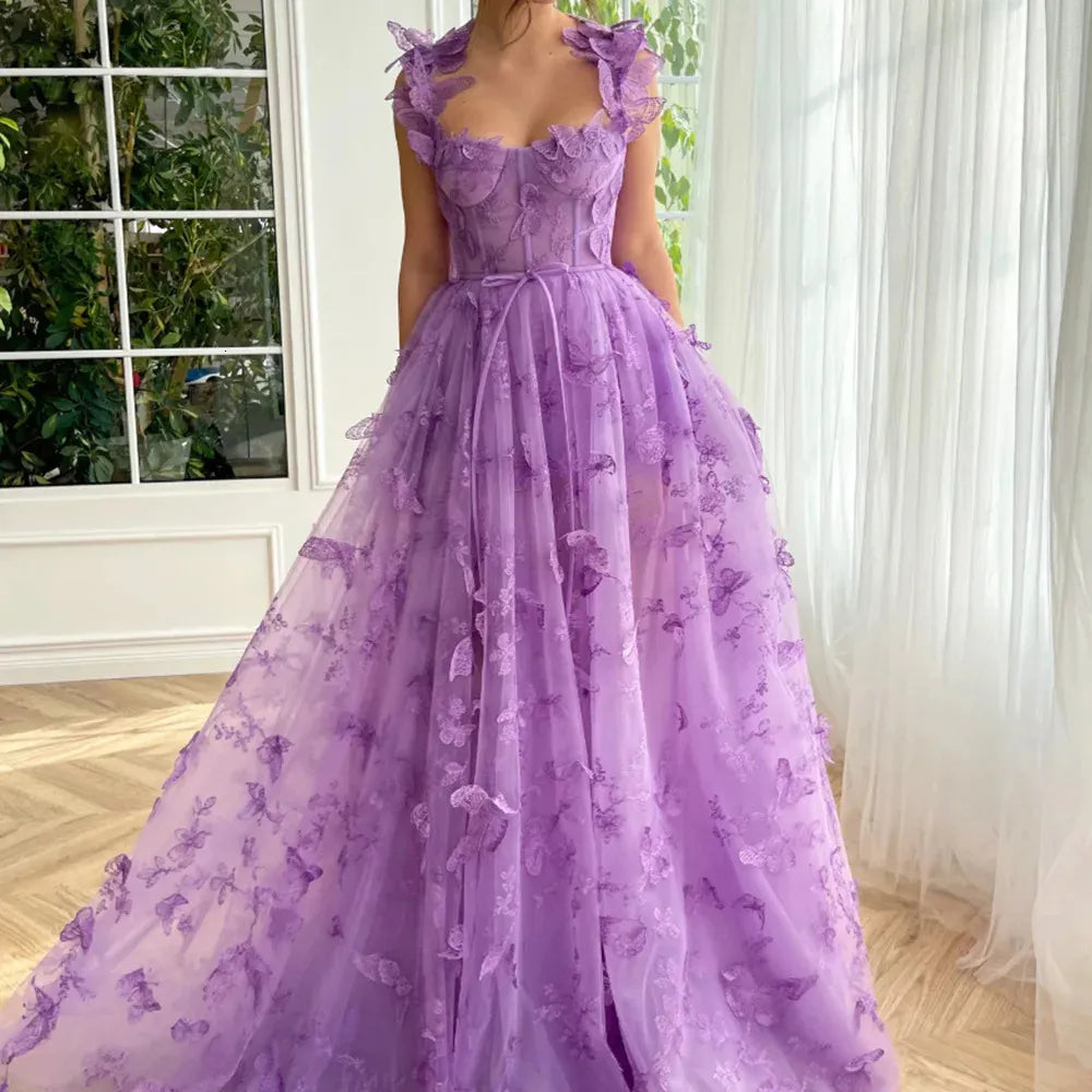 borboleta Applique Women Vintage Dress Mint Green Sleeveless Long Tulle Ball Gown Evening Party Prom Gown Year Banquet Gifts 240425