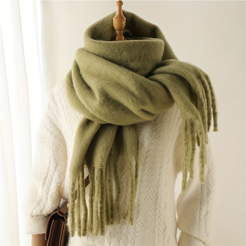 Fluffy Chunky Scarf - Luxurious Imitation Cashmere, Ultra-Soft and Cozy, Timeless Solid Color Design, Elegant and Sophisticated, Generously Long with Fashionable Tassel, Thickened for Extra Warmth, Cold-Weather Ready, Versatile and Easy to Style - Perfect
