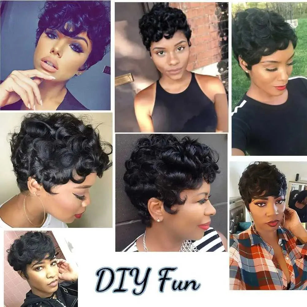 Synthetic Wigs Short Pixie Wigs for Black Women Short Black Curly Pixie Wigs Synthetic Hair Wigs for Black Women Natural Wavy Black Pixie Cut 240329