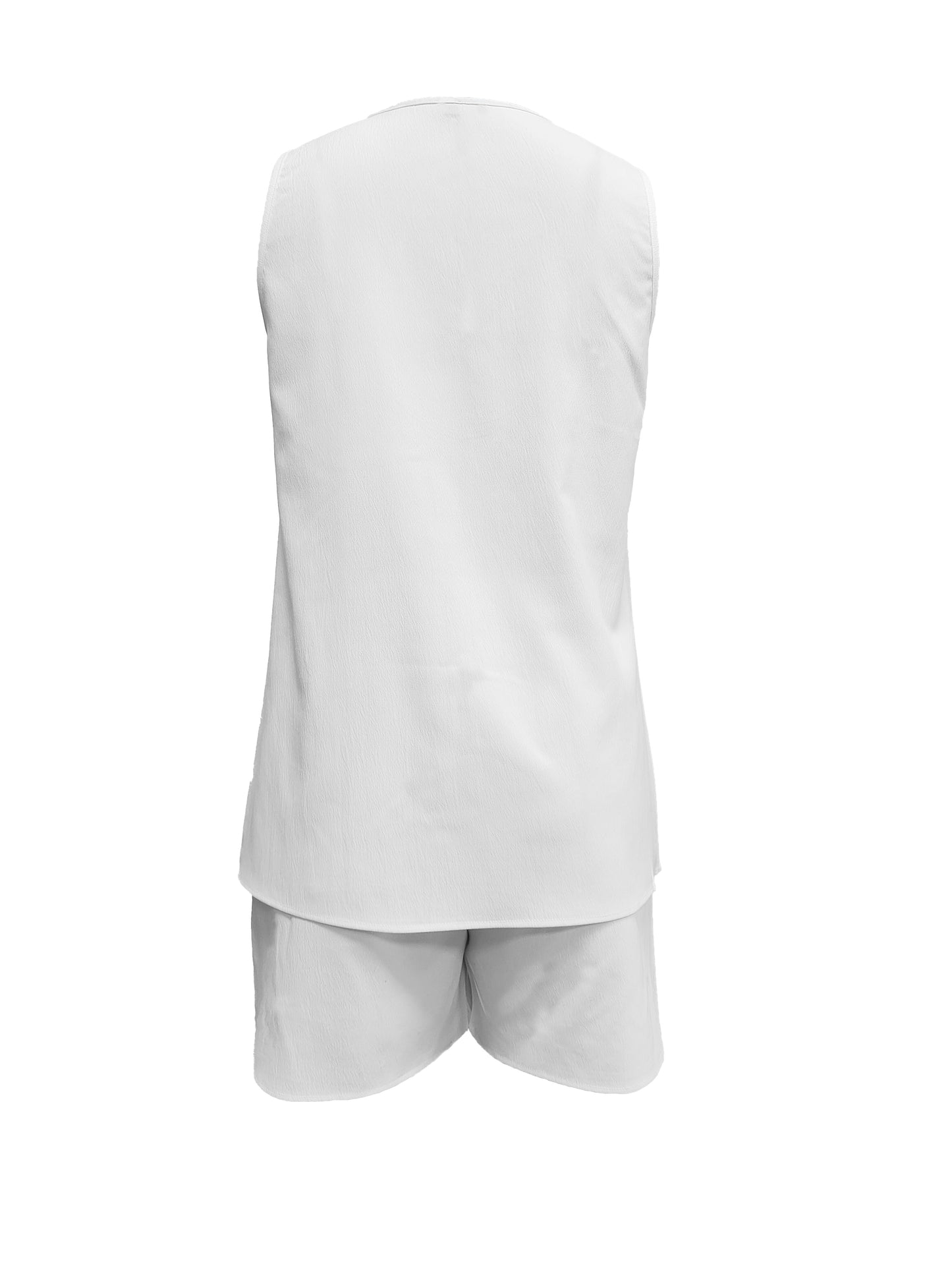 Two-Piece Solid Color V-Neck Tank Top & Loose Shorts Outfit - Soft Micro Elastic Polyester Fabric, Machine Washable, Casual Spring/Summer Wear - Easy Breezy Comfortable Womens Clothing