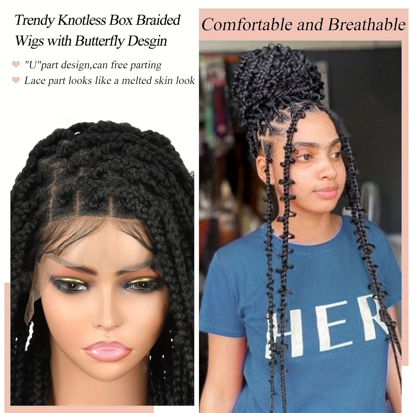 44 150% Density Full Lace Bohemian Braided Wig with Triangle Knotless Box Braids, Boho Curls, and Natural Black Color for African Women