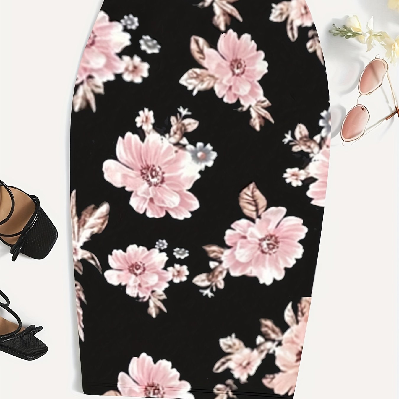 Floral Print High Waist Skirt, Casual Slim Midi Skirt, Women's Clothing