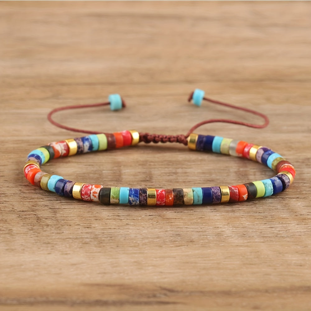 Boho-Chic Natural Stone Beaded Bracelet – Adjustable, Perfect for August Birthdays & Valentine's