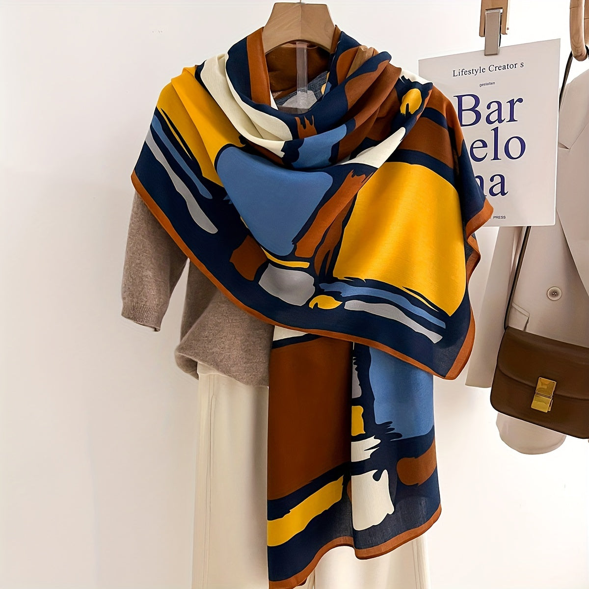 Vintage Chic Scarf Wrap - Soft, Breathable, Thin, Elegant, Warm Imitation Wool Shawl with Contrast Color - Perfect for Women, Everyday Wear, Outdoor Activities, and Special Occasions