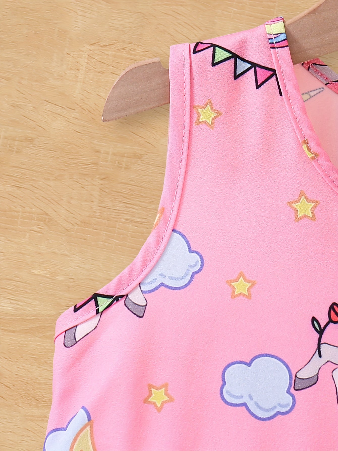 Adorable Girls Unicorn Cartoon Print Sleeveless Tunic Dress - Soft Polyester, Regular Fit, Machine Washable - Perfect for Summer Holidays and Casual Occasions