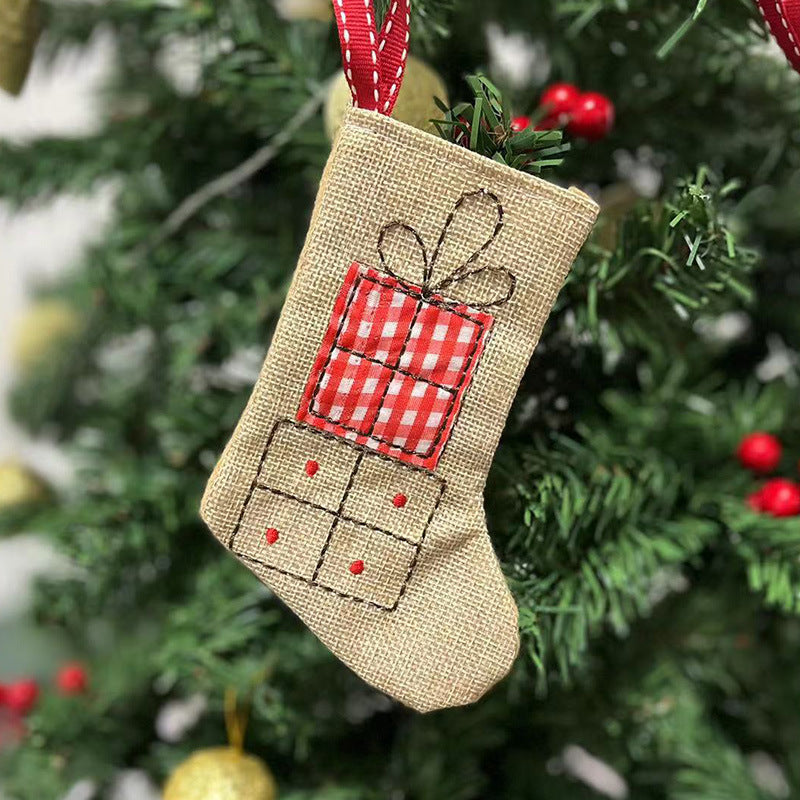 1pc, Burlap Embroidery Christmas Stocking, Christmas Tree Hanging, Christmas Ornaments, Holiday Accessory, Birthday Party Supplies, Room Decor, Christmas Gifts, Home Decor, Scene Decor