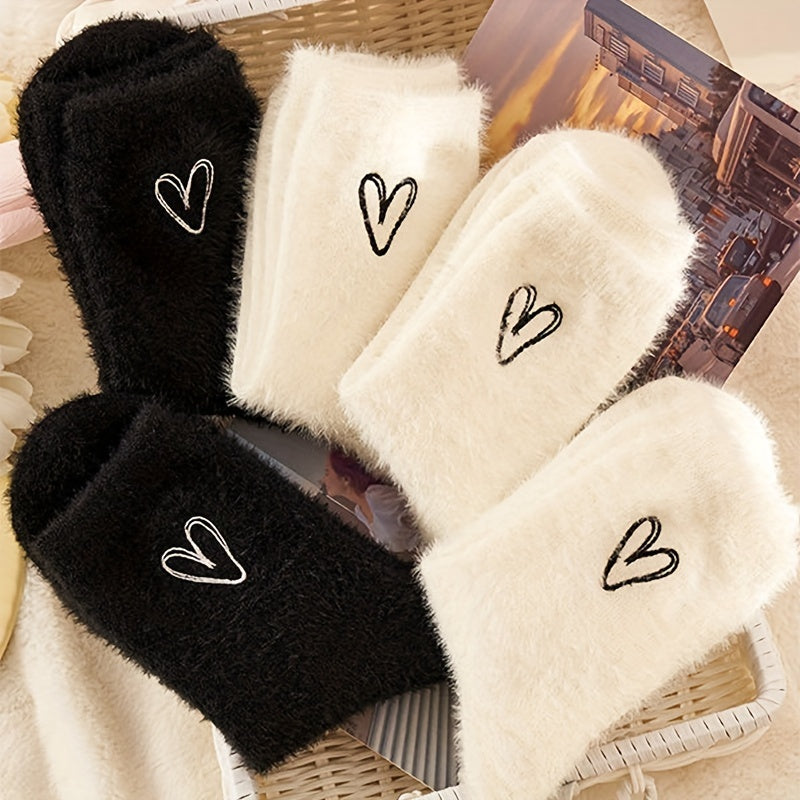 5 Pairs Toddler Girls Velvet Thick Warm Autumn Winter Hearts Furry Fleece Socks