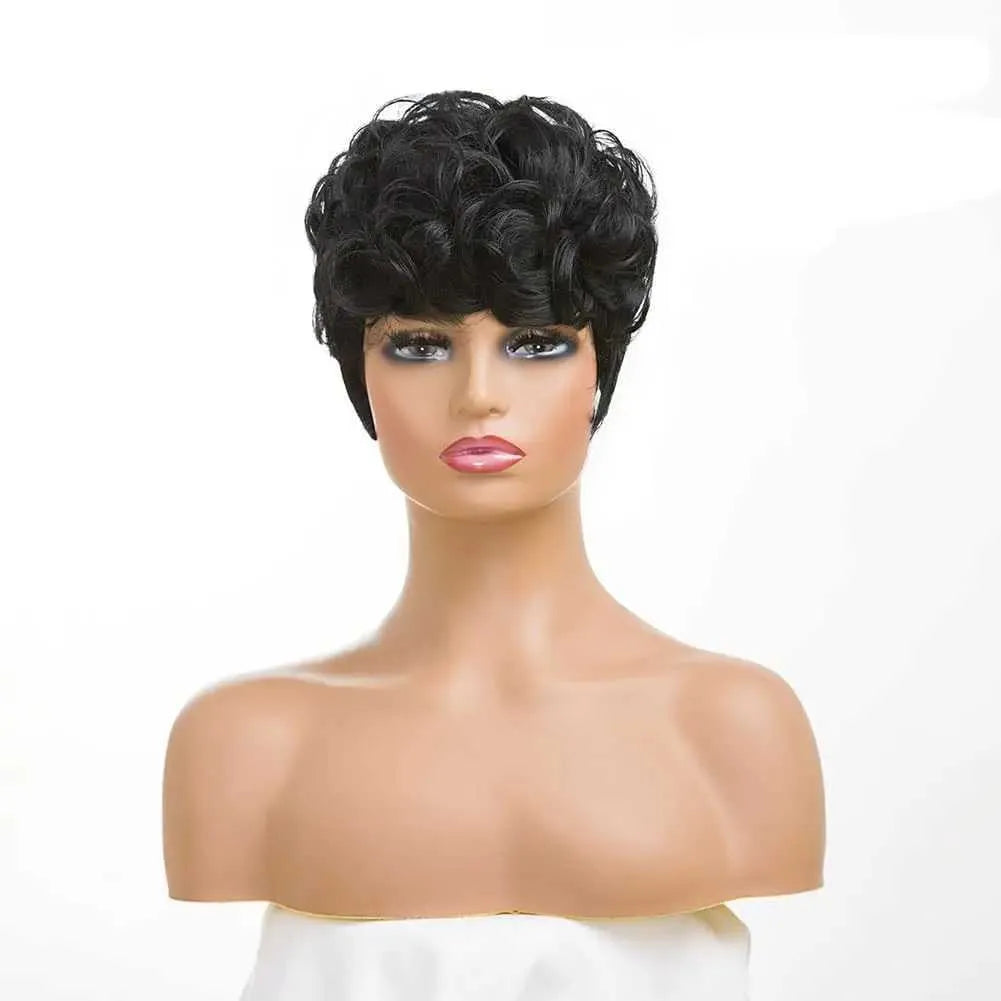 Synthetic Wigs Short Pixie Wigs for Black Women Short Black Curly Pixie Wigs Synthetic Hair Wigs for Black Women Natural Wavy Black Pixie Cut 240329