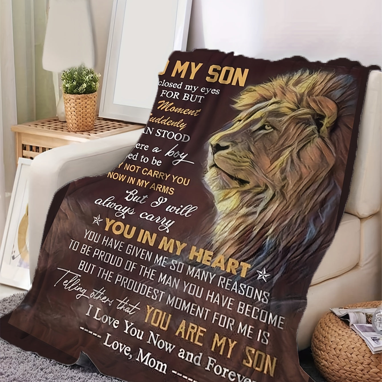 1pc Lion Flannel Blanket, To My Son From Mom Blanket, Warm Cozy Soft Throw Blanket For Couch Bed Sofa
