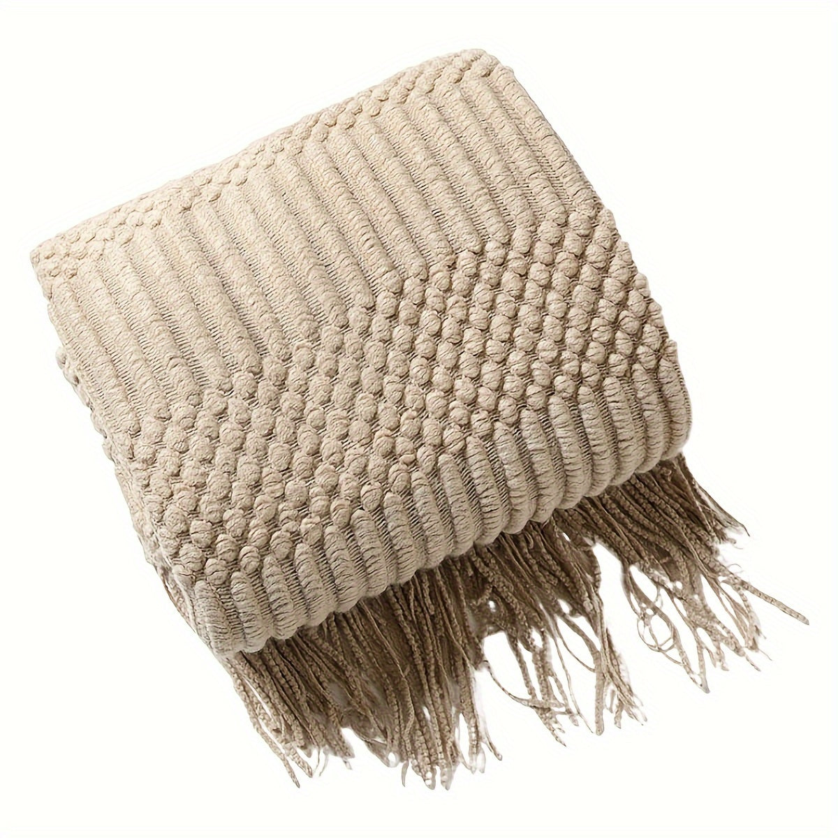 1pc Soft & Cozy Textured Knitted Throw Blanket - Perfect for Sofa and Couch Decor - Green and Tan Color Combination - Decorative Accent for Living Room - Soft Brushed Fabric - Easy Care