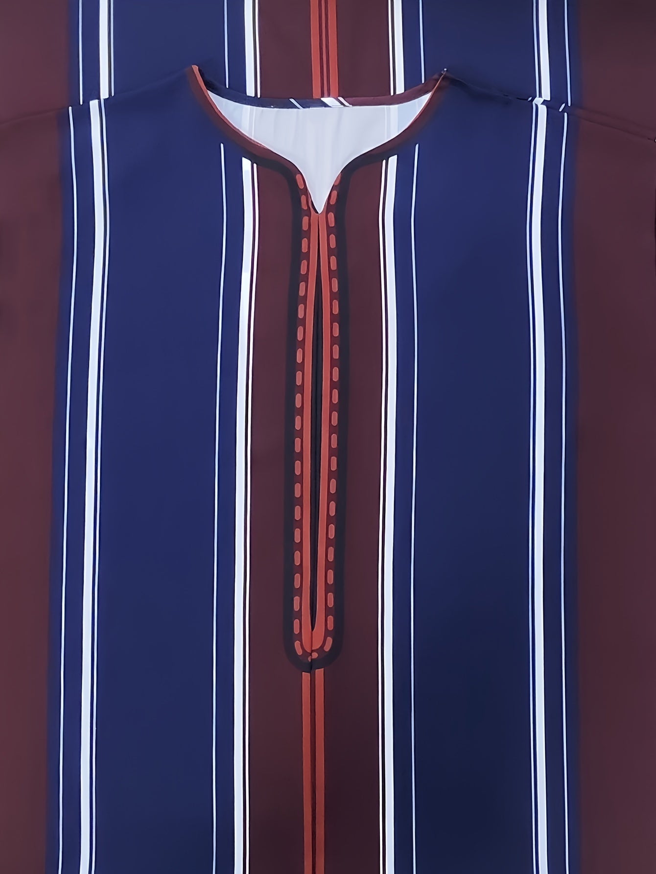 Authentic Moroccan-Style Crew Neck Djellaba Robe - Vintage Stripe Pattern, Long Sleeve, Cultural Arabic-Inspired Design for Men - Perfect for Traditional Events and Casual Lounging