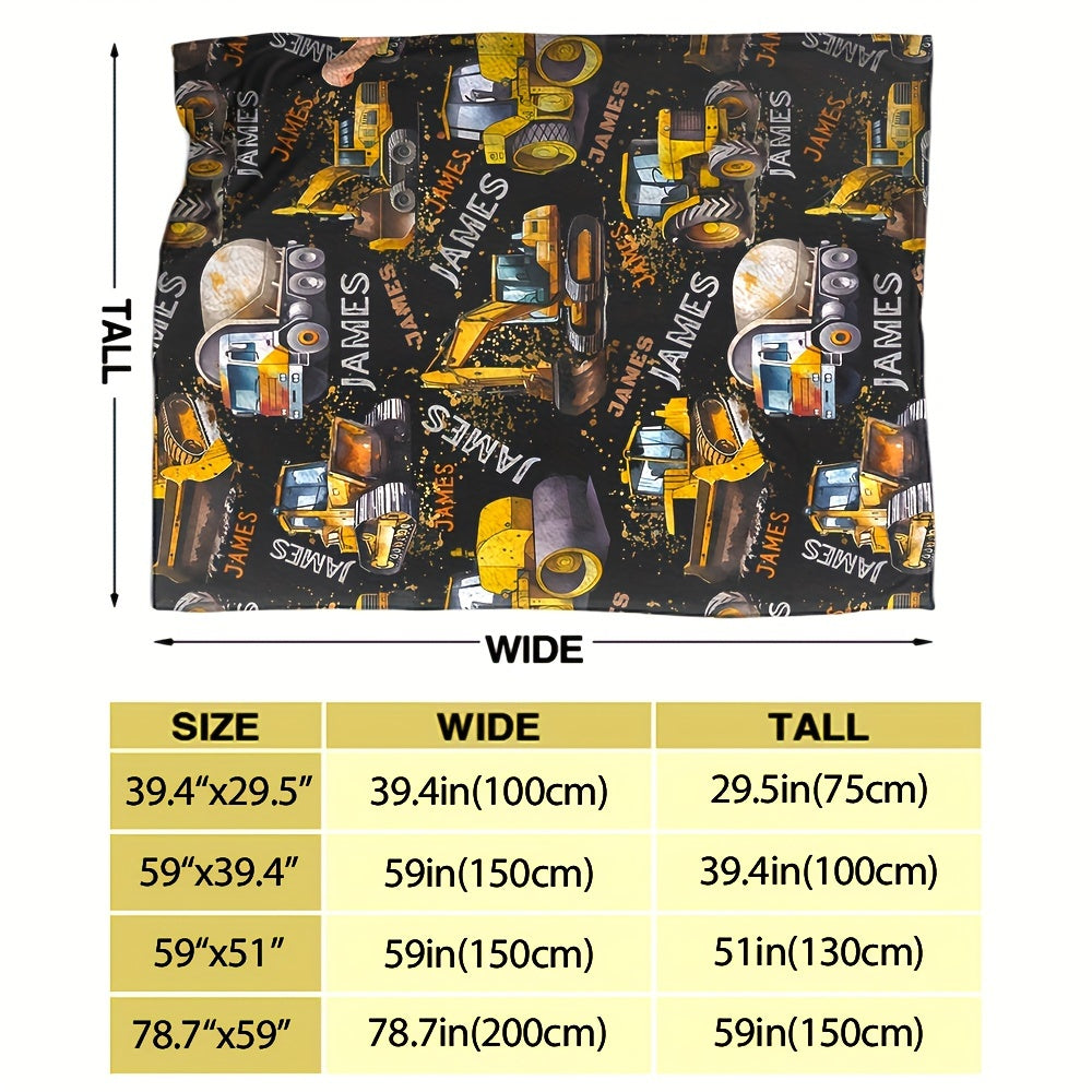 1pc Customizable Fleece Throw Blanket - Soft, Cozy, Personalized Excavator Design with Custom Name and Letter - Perfect Gift for Daughter, Granddaughter, Adults for Home, Picnic, Travel, and Outdoor Activities