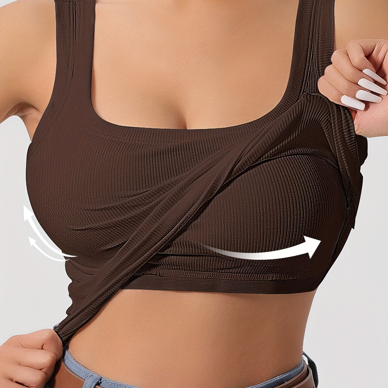 ZllKl Slim Solid Color Sports Tank Top With Detachable Chest Pad, Bottoming Vest T-shirt, Women's Clothing