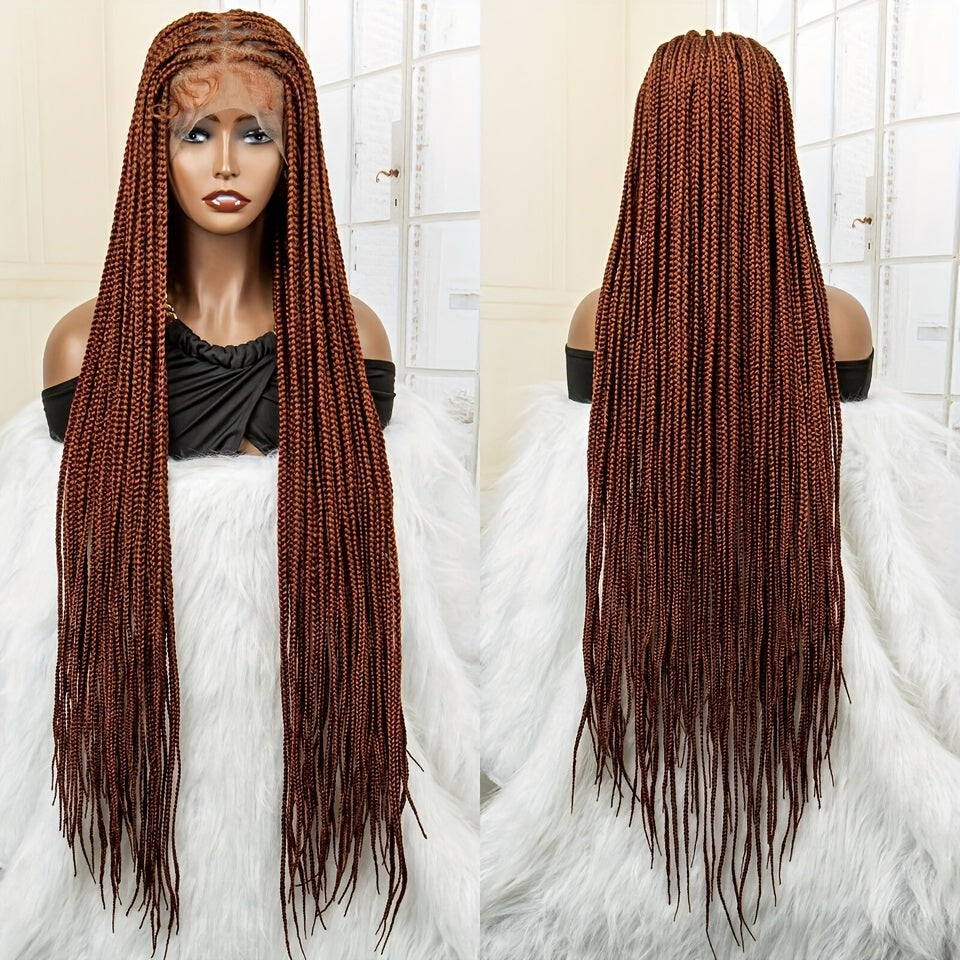 36 Inch Full Lace Knotless Box Braided Wigs - Elegant, 250% Density, Synthetic Long Braided Wig with Transparent Lace - Suitable for All Women