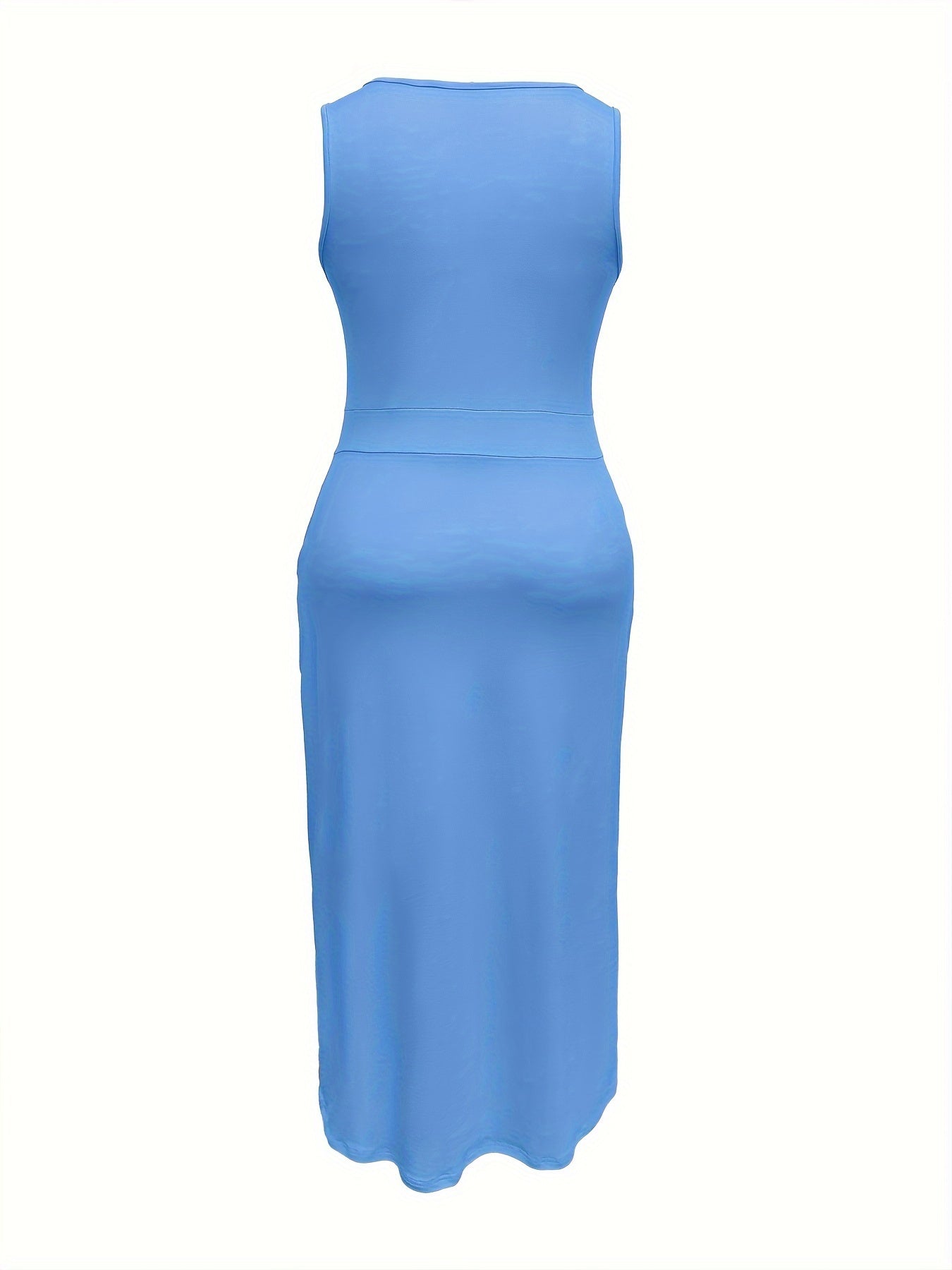 Plus Size Chic Solid Slim Belted Tank Maxi Dress - Comfortable Sleeveless Design for Spring & Summer - Women's Casual Wear for Curvy Figures