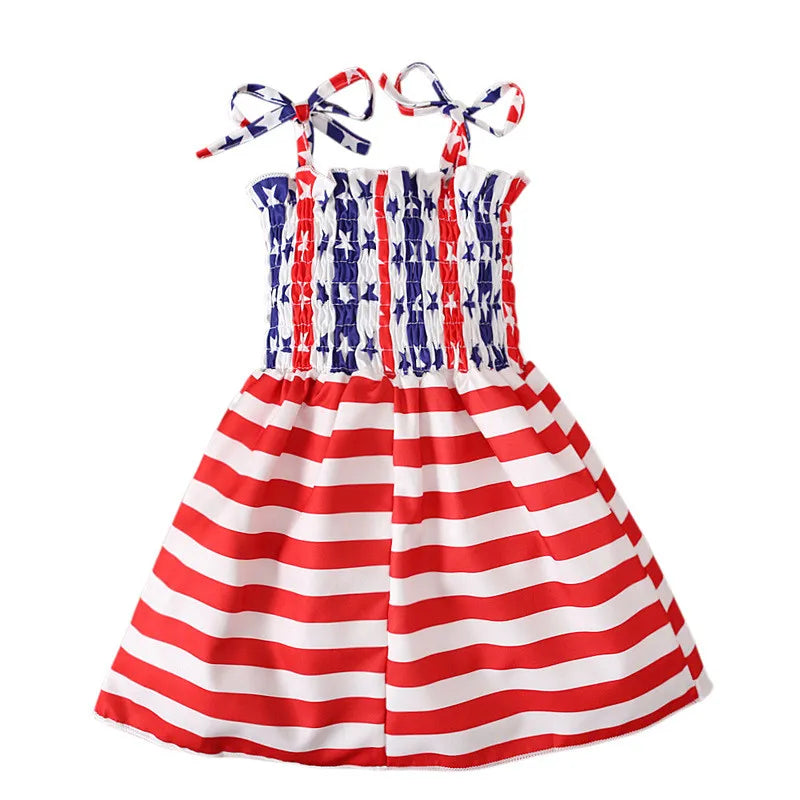 Independence Day Summer Girl Day Dress Toddler Kids American Flag Print Party Princess Dresses Children Comfortable Clothing