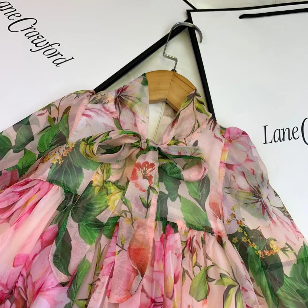 summer Baby Flowers Dress Spring kids Girls Bow Long Sleeve Dresses Sweet Children Clothes tops