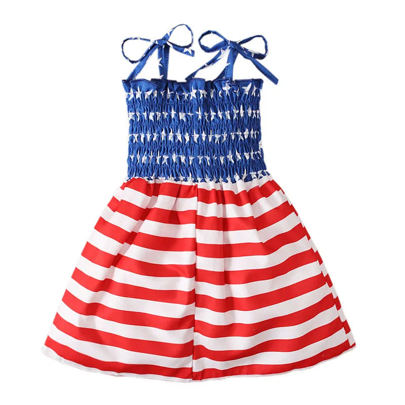 Independence Day Summer Girl Day Dress Toddler Kids American Flag Print Party Princess Dresses Children Comfortable Clothing